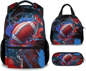 Boy Backpack - Football Backpacks Set for Kids - Teens Bookbag with Lunch Bag & Pencil Case - Sports Theme School Bags for Elementary Middle School
