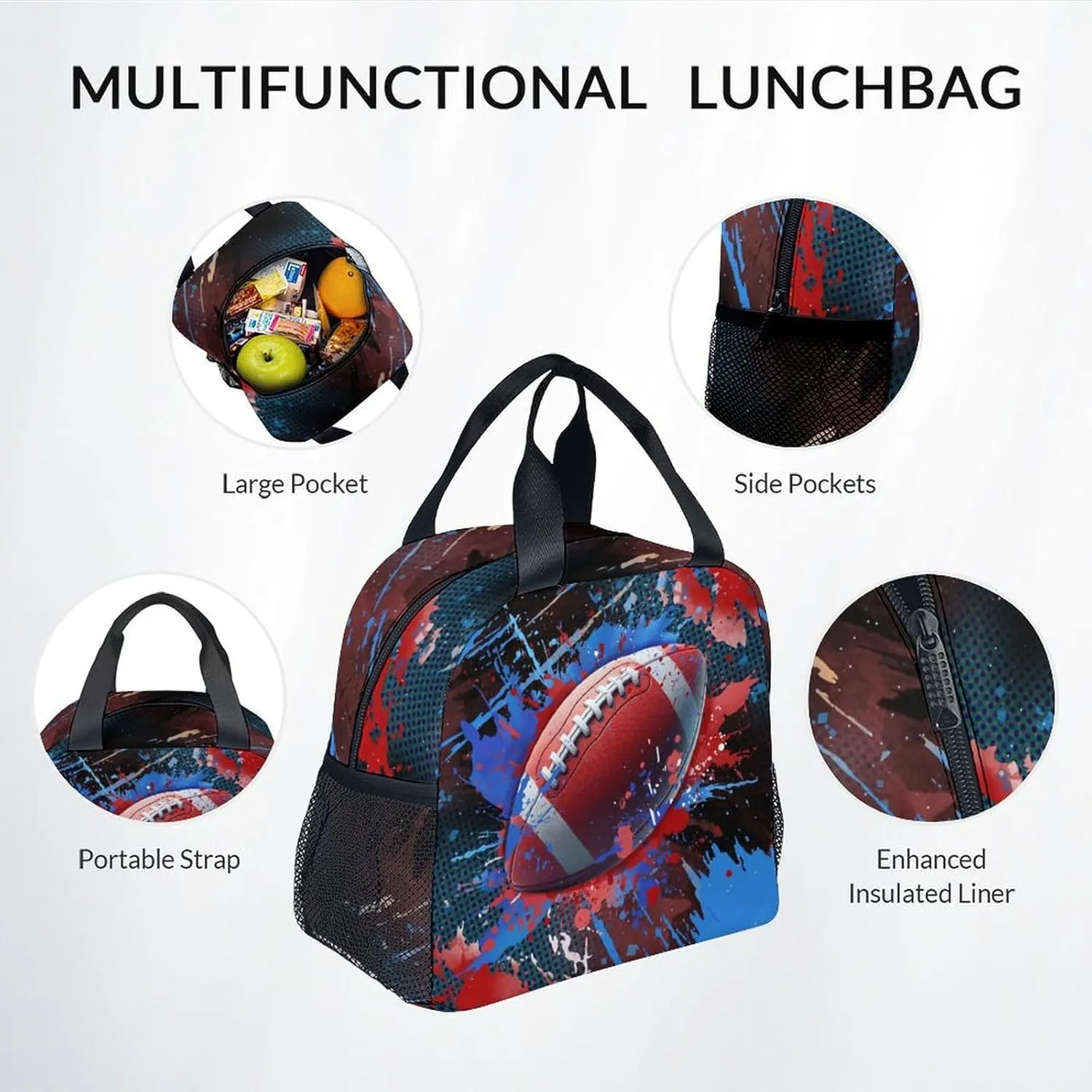 Boy Backpack - Football Backpacks Set for Kids - Teens Bookbag with Lunch Bag & Pencil Case - Sports Theme School Bags for Elementary Middle School