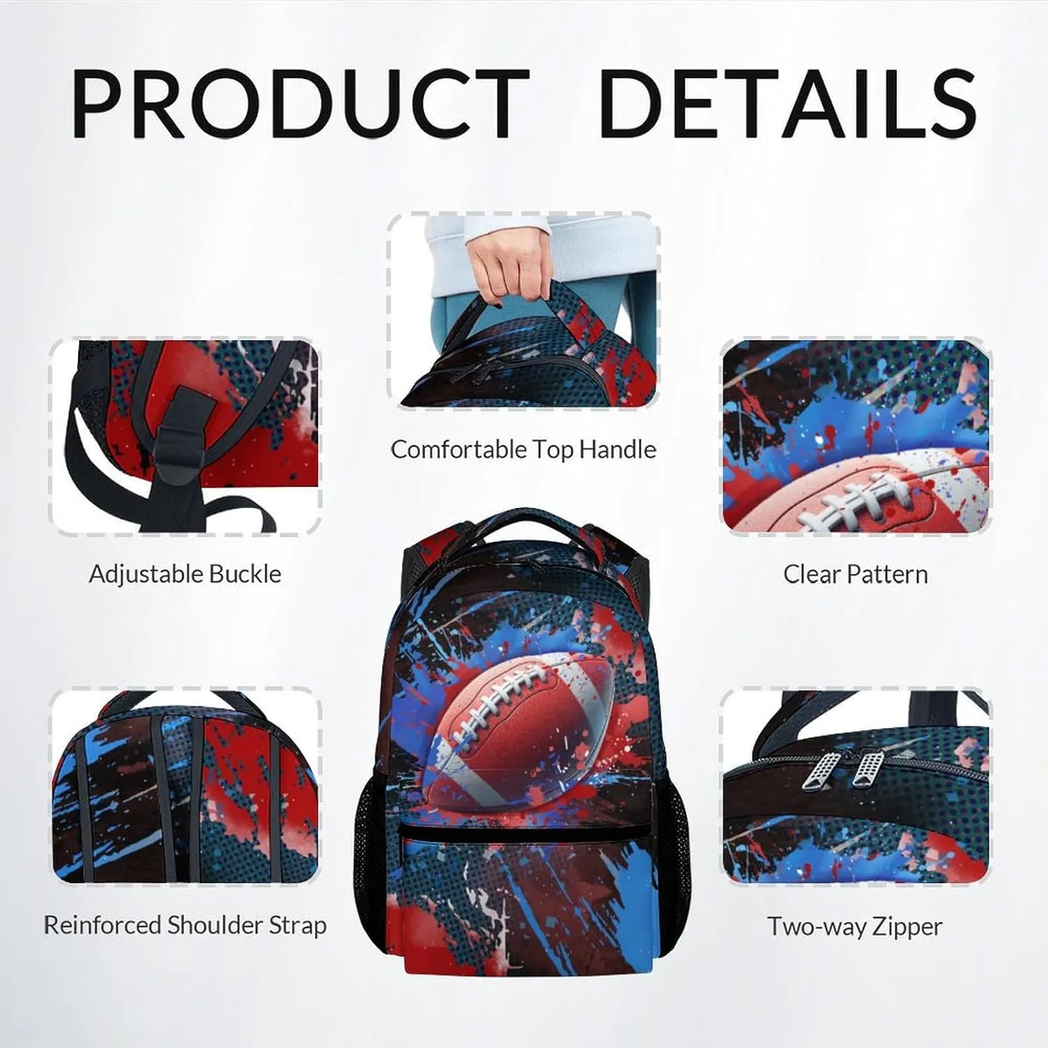 Boy Backpack - Football Backpacks Set for Kids - Teens Bookbag with Lunch Bag & Pencil Case - Sports Theme School Bags for Elementary Middle School