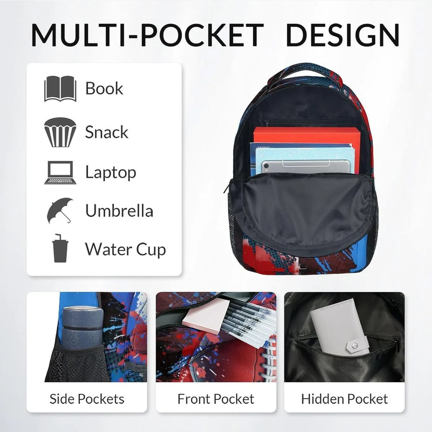 Boy Backpack - Football Backpacks Set for Kids - Teens Bookbag with Lunch Bag & Pencil Case - Sports Theme School Bags for Elementary Middle School