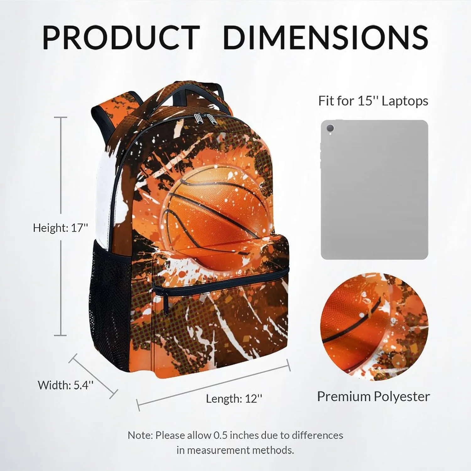Boys Backpack - Basketball Backpacks for Kids - 17 Inch Sports Theme Bookbag for Elementary Middle School - Cool School Bag for Teens Youth