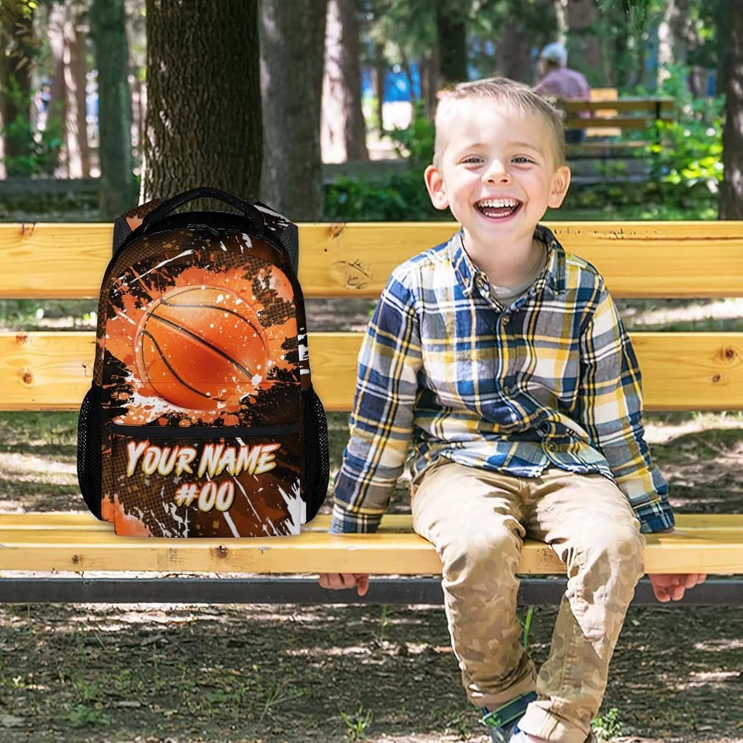 Boys Backpack - Personalized Basketball Backpacks for Kids - 17 Inch Sports Theme Bookbag for Elementary Middle School - Cool School Bag for Teens Youth