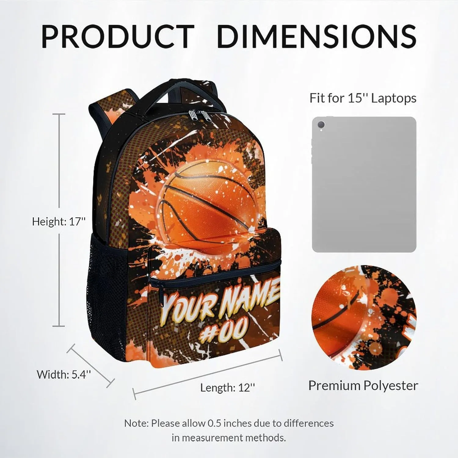 Boys Backpack - Personalized Basketball Backpacks for Kids - 17 Inch Sports Theme Bookbag for Elementary Middle School - Cool School Bag for Teens Youth