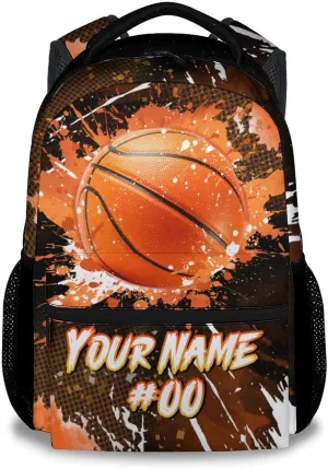 Boys Backpack - Personalized Basketball Backpacks for Kids - 17 Inch Sports Theme Bookbag for Elementary Middle School - Cool School Bag for Teens Youth