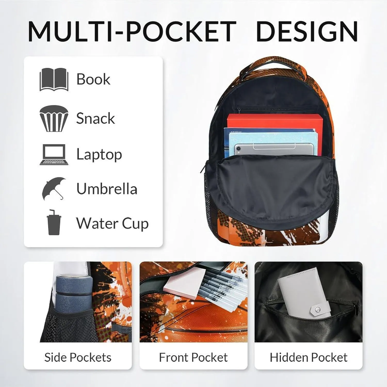 Boys Backpack Set - Basketball Backpacks for Kids - Sports Theme Bookbag for Elementary Middle School - Cool School Bag with Lunch Box & Pencil Case