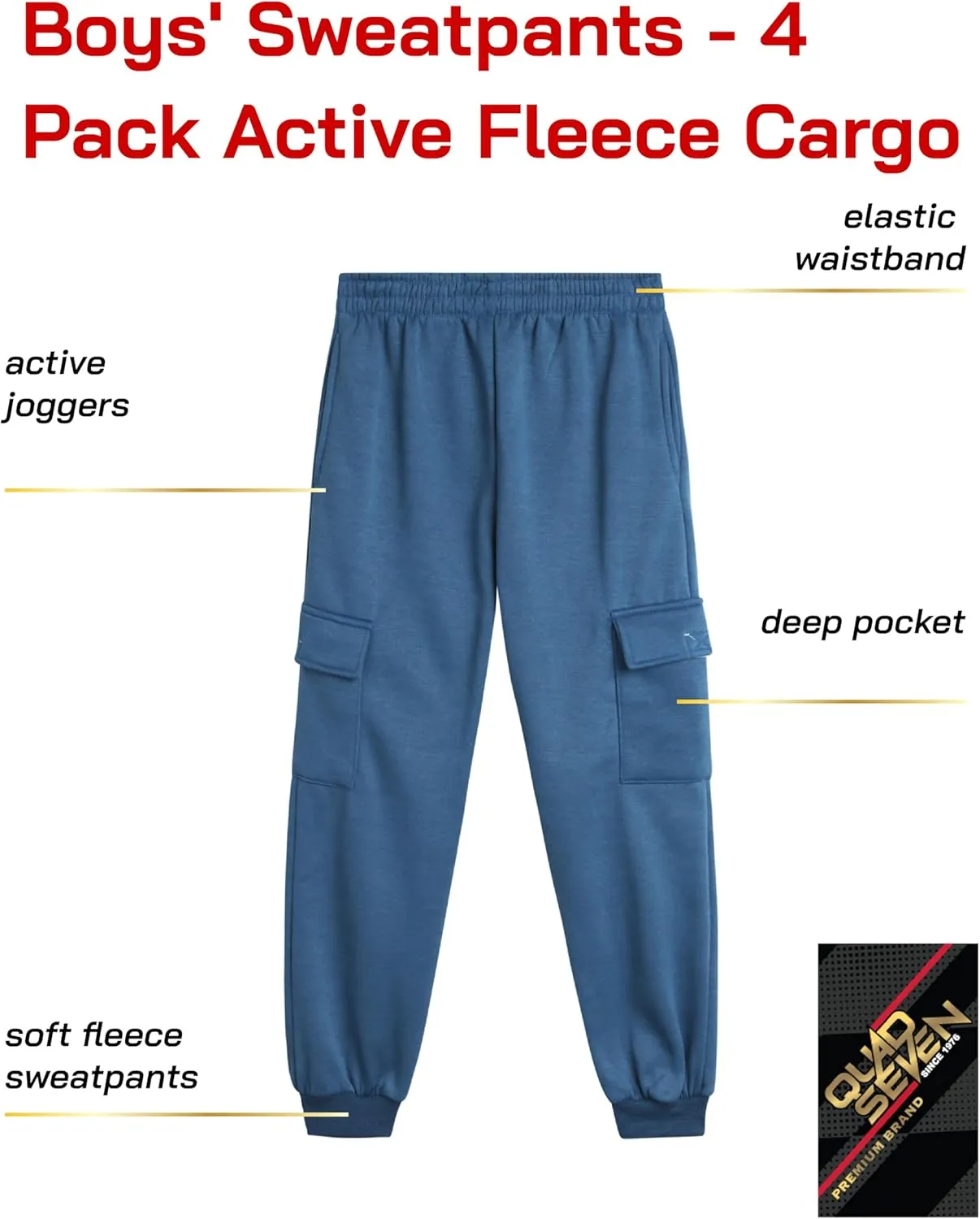 Boys' Sweatpants - 4 Pack Active Fleece Cargo and Basic Jogger Pants (Size: 4-18)