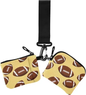 Brown Football Dual Wristlet Wallets for Women Cute Fashion ID Card Holders Protector with Keychain for Work 2 Packs monedero y tarjetero para mujer
