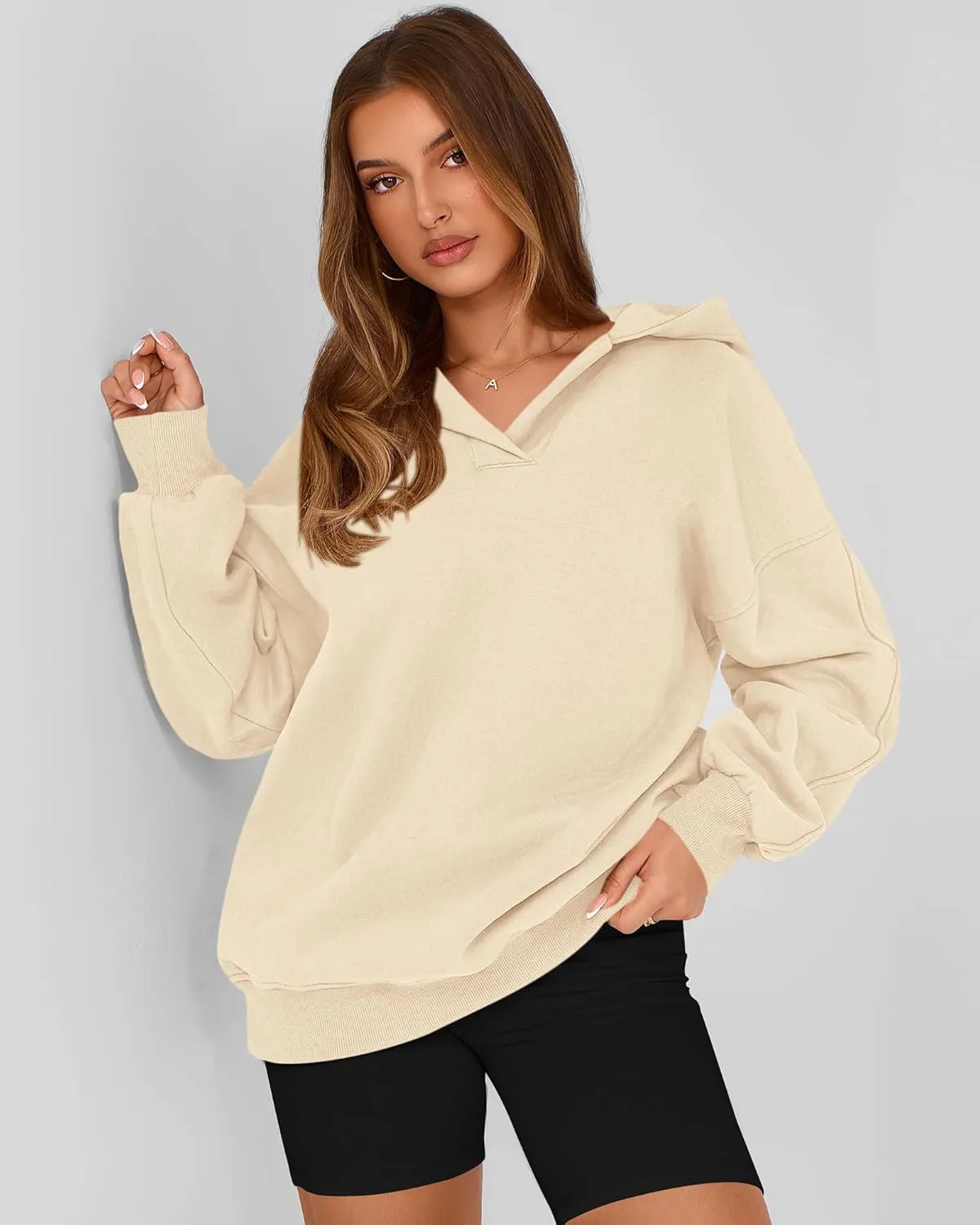 BTFBM Women's Oversized Hoodies Casual Fleece Long Sleeve V Neck Sweatshirts 2025 Trendy Spring Outfits Fall Clothes
