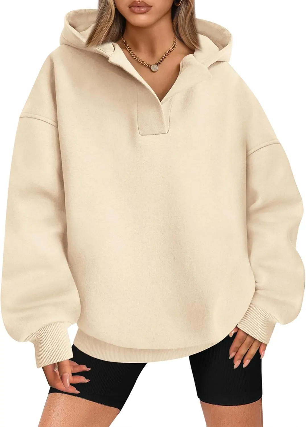 BTFBM Women's Oversized Hoodies Casual Fleece Long Sleeve V Neck Sweatshirts 2025 Trendy Spring Outfits Fall Clothes