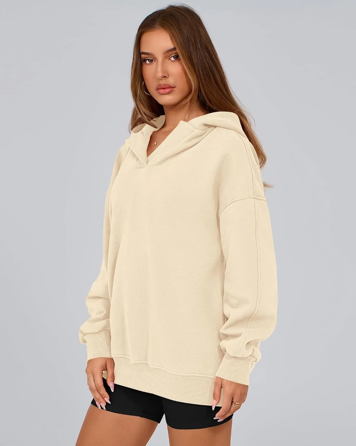 BTFBM Women's Oversized Hoodies Casual Fleece Long Sleeve V Neck Sweatshirts 2025 Trendy Spring Outfits Fall Clothes