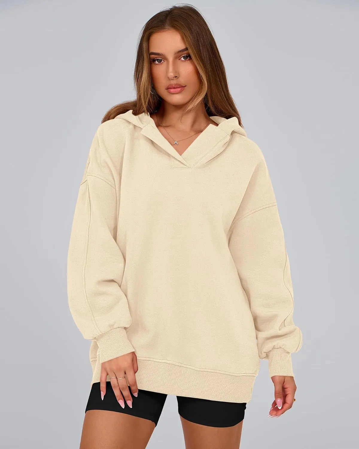 BTFBM Women's Oversized Hoodies Casual Fleece Long Sleeve V Neck Sweatshirts 2025 Trendy Spring Outfits Fall Clothes