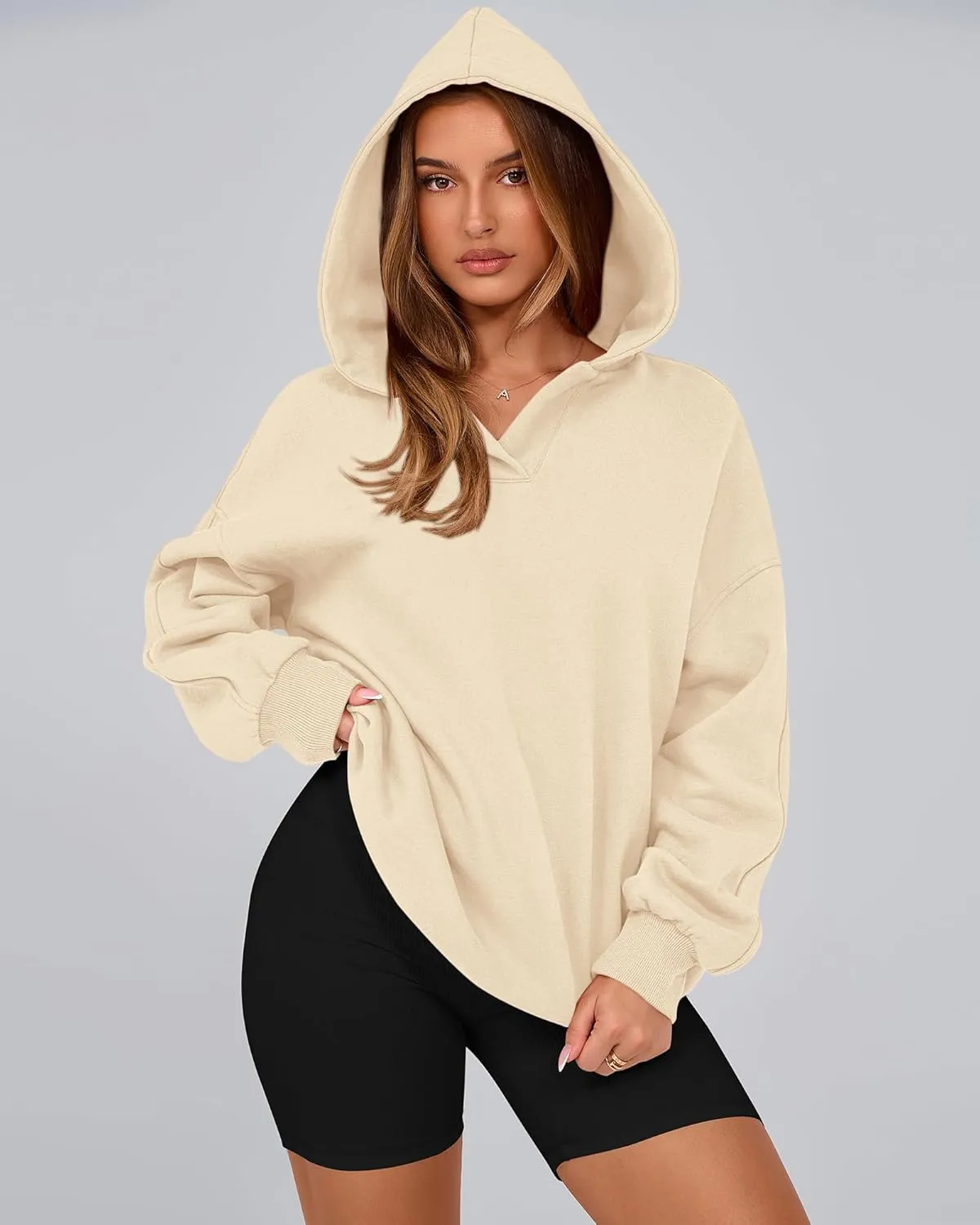 BTFBM Women's Oversized Hoodies Casual Fleece Long Sleeve V Neck Sweatshirts 2025 Trendy Spring Outfits Fall Clothes