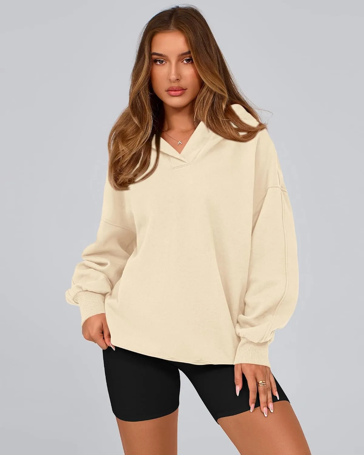 BTFBM Women's Oversized Hoodies Casual Fleece Long Sleeve V Neck Sweatshirts 2025 Trendy Spring Outfits Fall Clothes