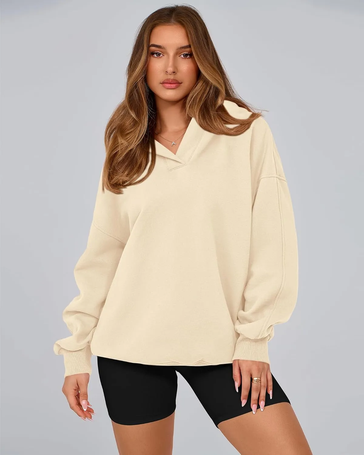 BTFBM Women's Oversized Hoodies Casual Fleece Long Sleeve V Neck Sweatshirts 2025 Trendy Spring Outfits Fall Clothes