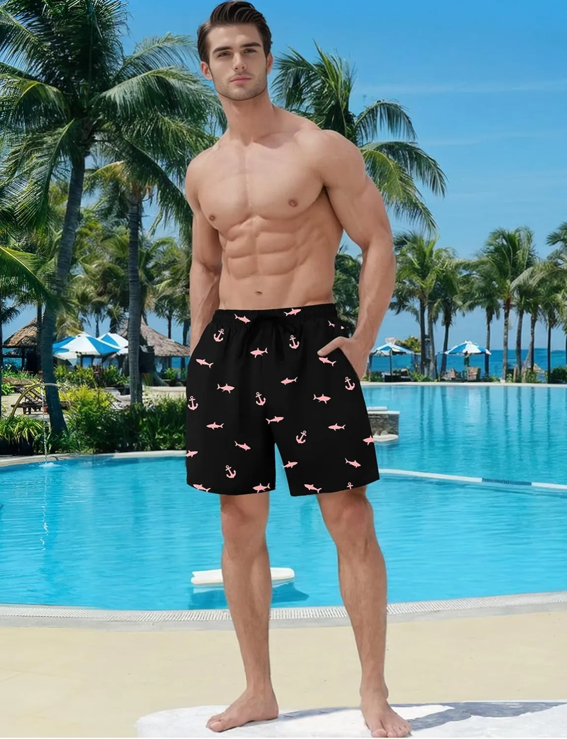 Buauty Mens Swim Trunks with Compression Liner 5 Inch Inseam Swim Shorts Quick Dry Mens Swimsuit Board Shorts with Pockets