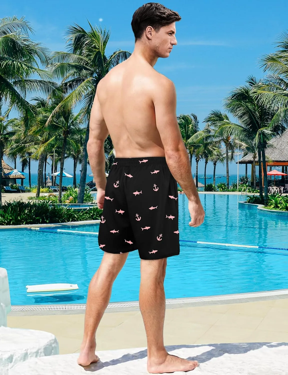 Buauty Mens Swim Trunks with Compression Liner 5 Inch Inseam Swim Shorts Quick Dry Mens Swimsuit Board Shorts with Pockets