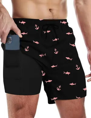 Buauty Mens Swim Trunks with Compression Liner 5 Inch Inseam Swim Shorts Quick Dry Mens Swimsuit Board Shorts with Pockets