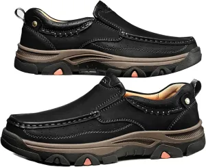 bumuam Men's Slip On Leather Shoes Walking Work Loafers Lightweight Casual Sneakers Outdoor Comfortable Fashion Hiking Shoes for Travel, Camping, Running
