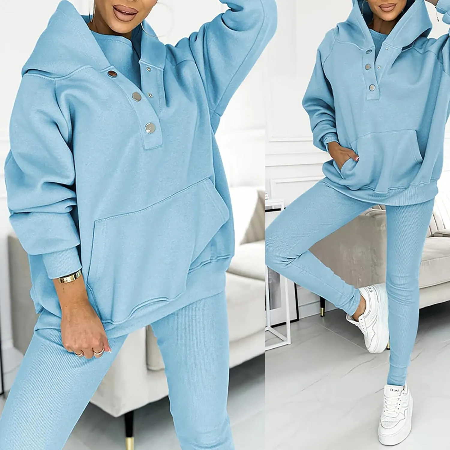 Calmlily 3 Piece Hoodie Set Women 3 Piece Hoodie Set for Women Calmlily Oversized Hooded Casual 3pc Sweatshirt Suit