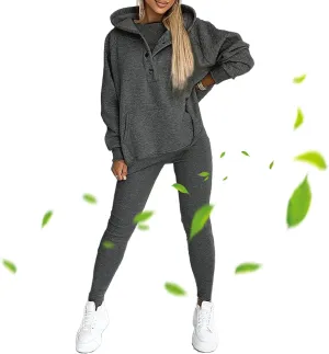 Calmlily 3 Piece Hoodie Set Women 3 Piece Hoodie Set for Women Calmlily Oversized Hooded Casual 3pc Sweatshirt Suit