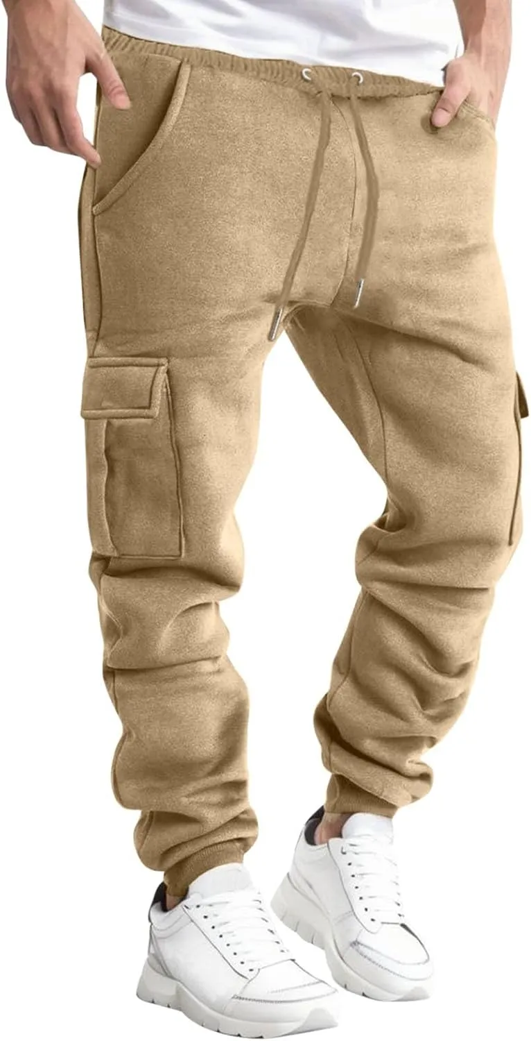 Cargo Sweatpants for Men Loose Fit Mens Athletic Pants with Zipper Pockets Men's Long Exercise Pants Compression Capris Men