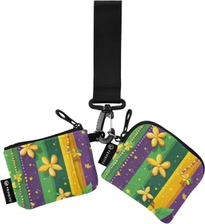 Carnival Beads and Floral Dual Wristlet Wallets for Women Thin Flat Zipper Purse Wallet with Zipper Coin Pocket for Women Men 2 Pcs