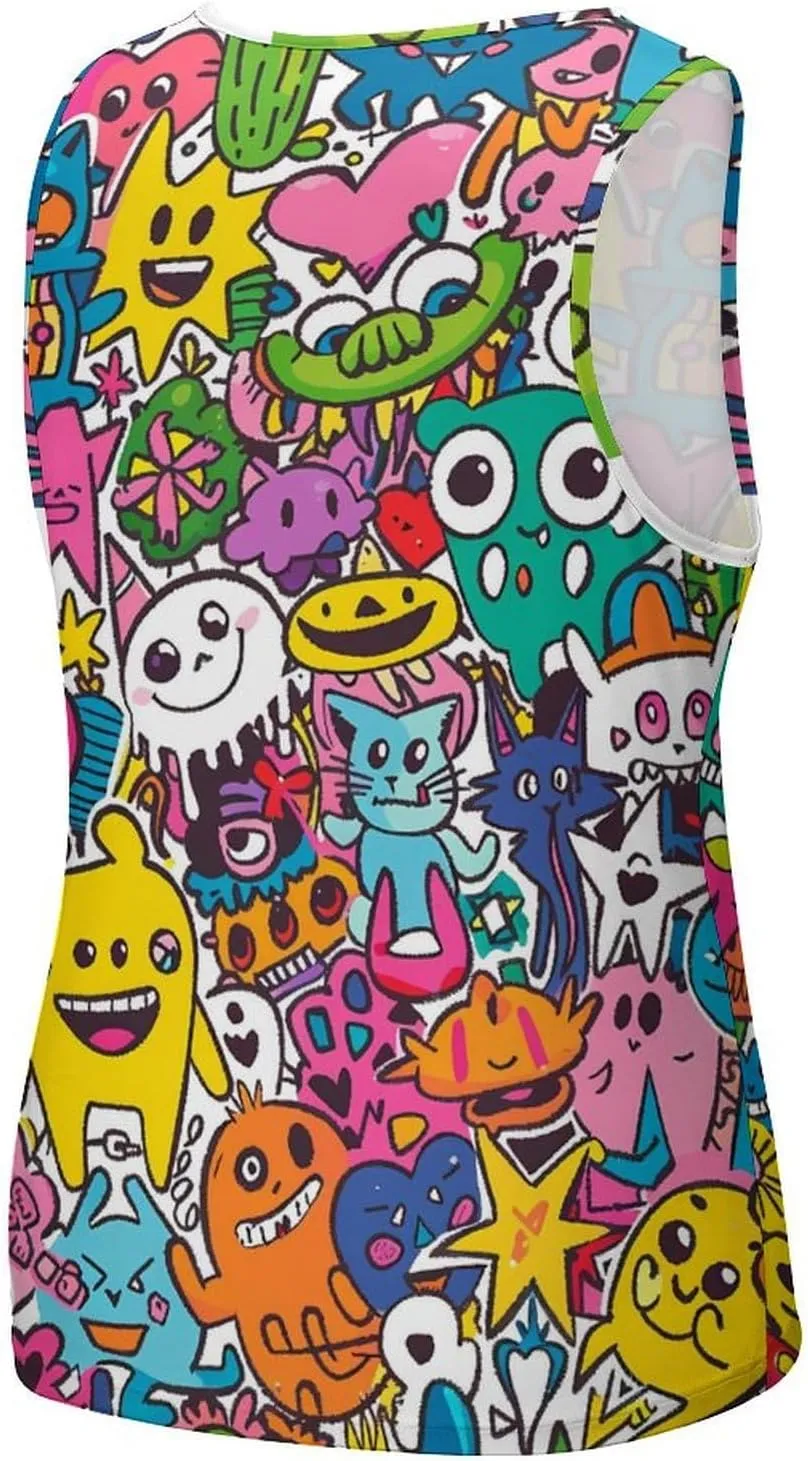 Cartoon Graffiti Monster Men's Tank Tops Summer Sleeveless T-Shirts Gym Workout Tee Casual Beach Tee