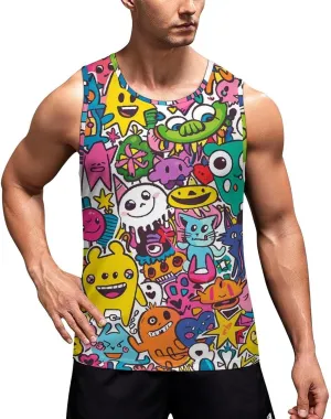 Cartoon Graffiti Monster Men's Tank Tops Summer Sleeveless T-Shirts Gym Workout Tee Casual Beach Tee