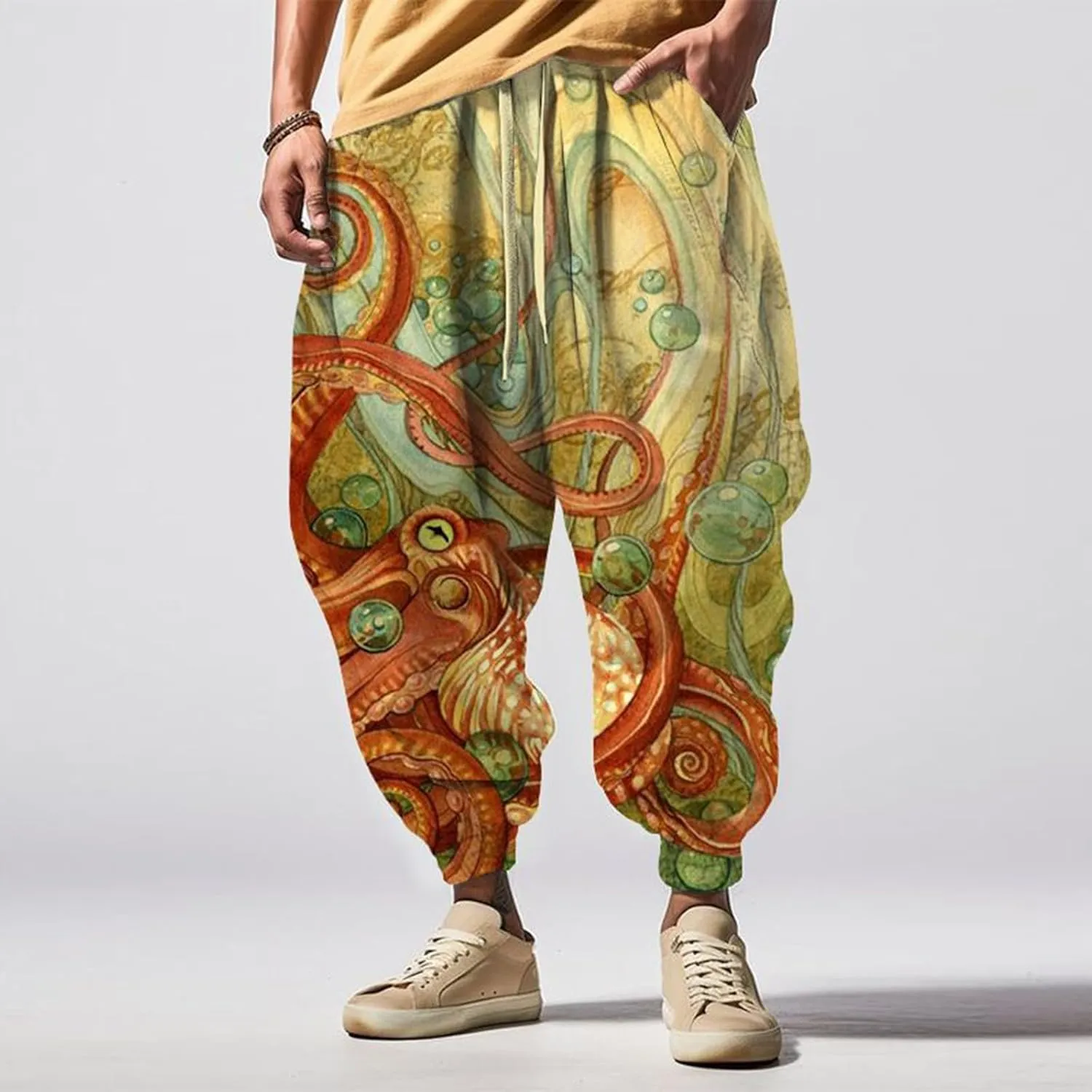Casual Baggy Cotton Drawstring Tapered Sweatpants Sweatpants Mens Sweatpants with Pockets Black Harem Pants