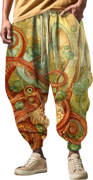 Casual Baggy Cotton Drawstring Tapered Sweatpants Sweatpants Mens Sweatpants with Pockets Black Harem Pants