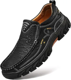 ChicWind Men's Breathable Slip-On Leather Stitched Hiking Loafers