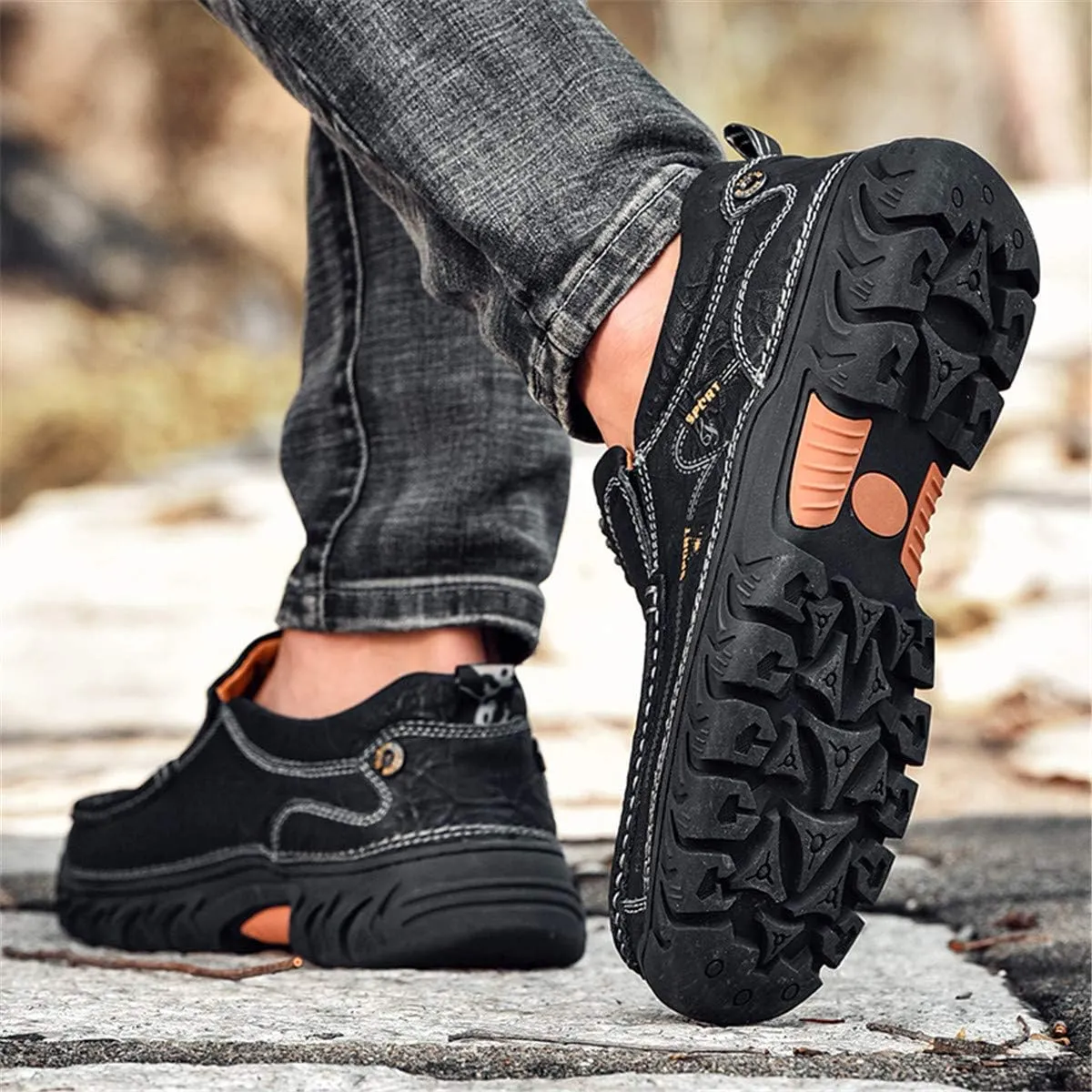 ChicWind Men's Breathable Slip-On Leather Stitched Hiking Loafers
