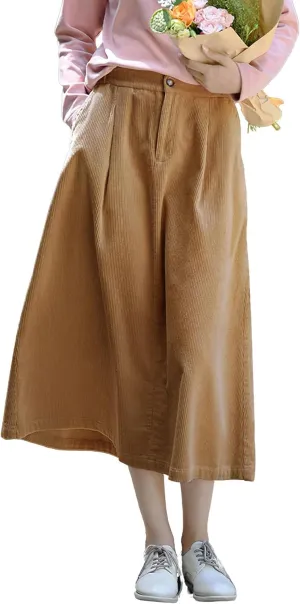 chouyatou Women's Fall Elastic High Waisted Corduroy Skirt Winter A-Line Pleated Midi Long Skirt