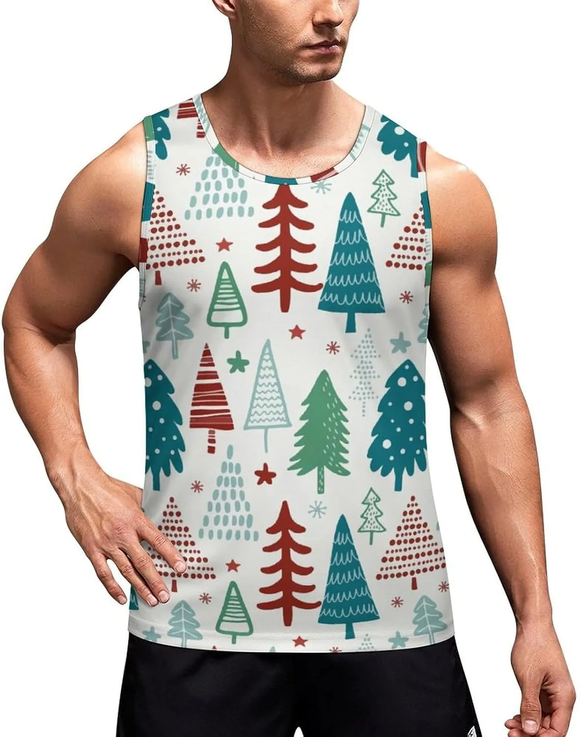 Christmas Tree Men's Tank Tops Summer Sleeveless T-Shirts Gym Workout Tee Casual Beach Tee