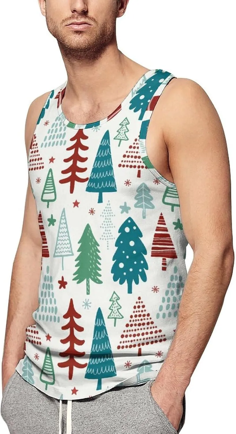 Christmas Tree Men's Tank Tops Summer Sleeveless T-Shirts Gym Workout Tee Casual Beach Tee