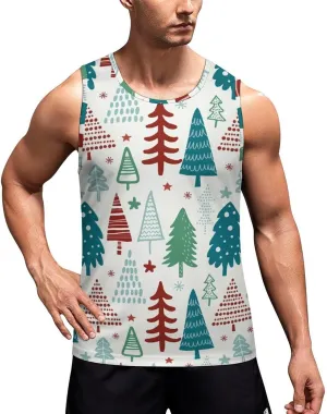 Christmas Tree Men's Tank Tops Summer Sleeveless T-Shirts Gym Workout Tee Casual Beach Tee