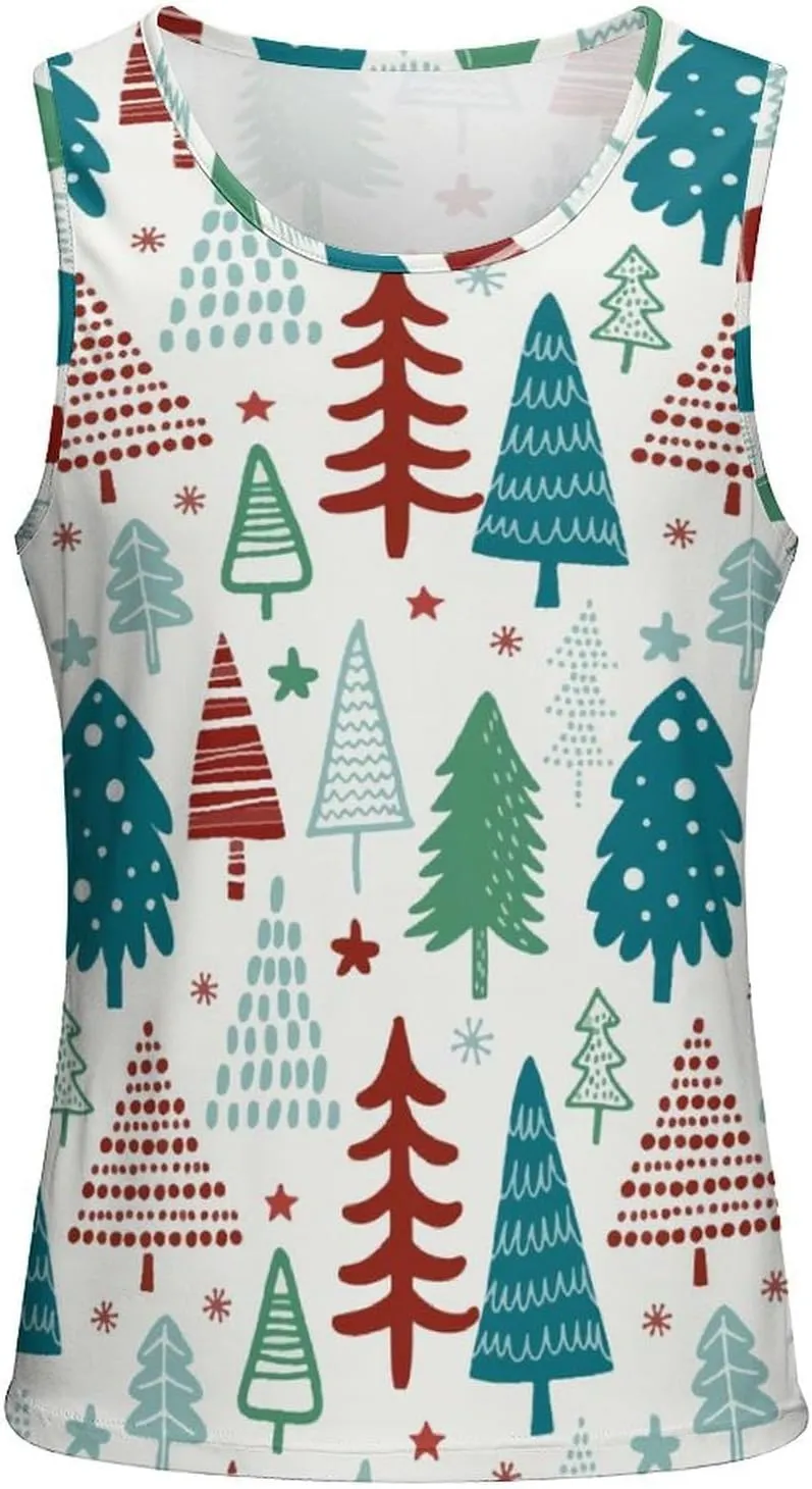 Christmas Tree Men's Tank Tops Summer Sleeveless T-Shirts Gym Workout Tee Casual Beach Tee