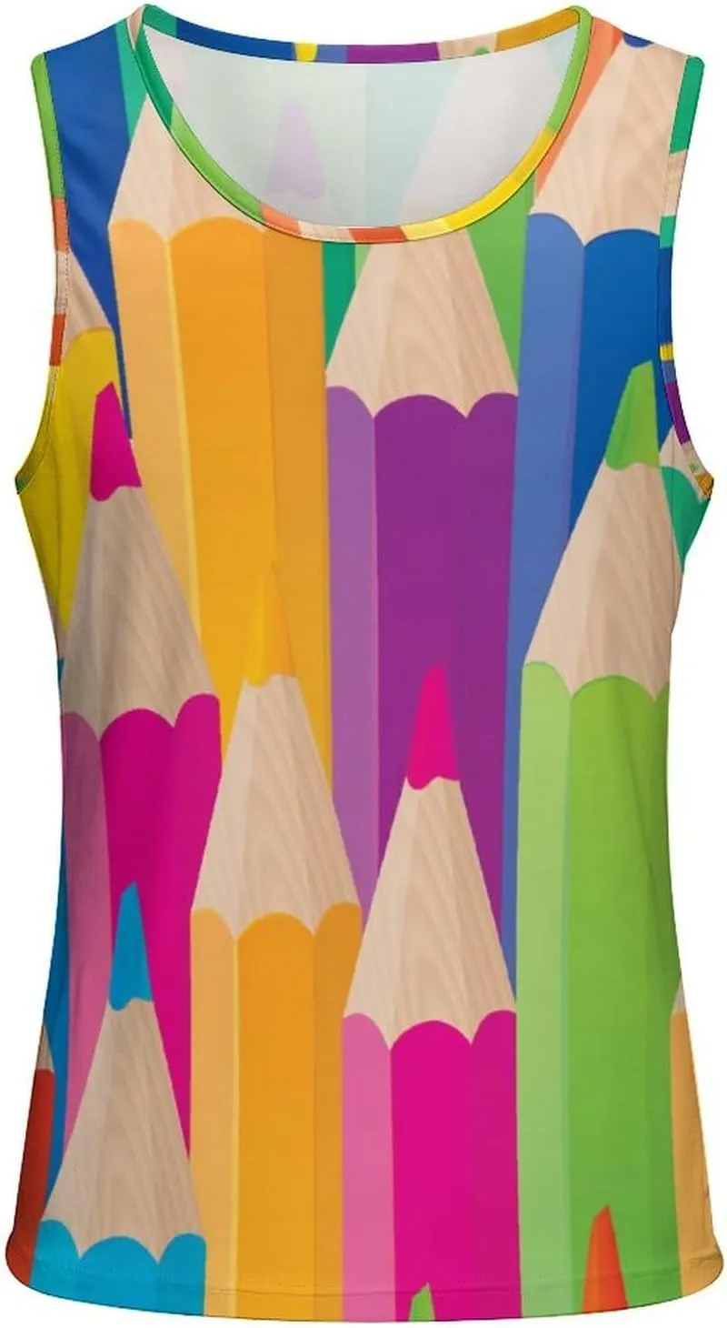 Colorful Pencils Pattern Men's Tank Tops Summer Sleeveless T-Shirts Gym Workout Tee Casual Beach Tee