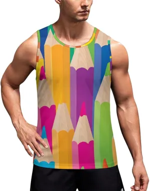 Colorful Pencils Pattern Men's Tank Tops Summer Sleeveless T-Shirts Gym Workout Tee Casual Beach Tee