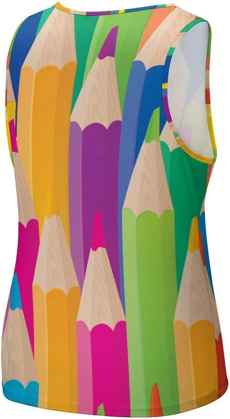 Colorful Pencils Pattern Men's Tank Tops Summer Sleeveless T-Shirts Gym Workout Tee Casual Beach Tee