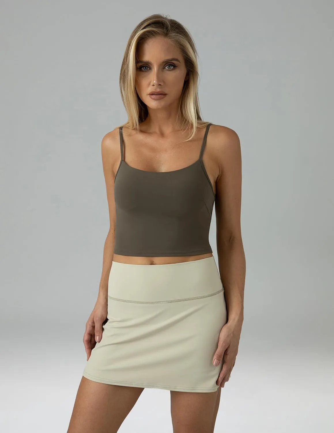Colorfulkoala Women's Dreamlux Crop Tank Tops with Built in Bra Adjustable Spaghetti Strap Workout Yoga Camisole