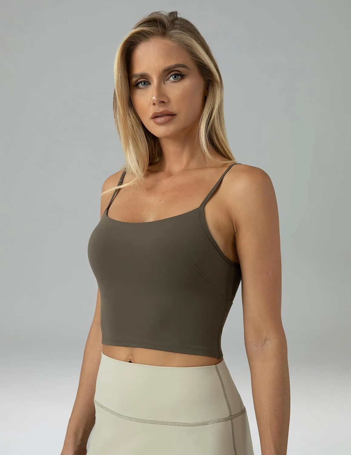 Colorfulkoala Women's Dreamlux Crop Tank Tops with Built in Bra Adjustable Spaghetti Strap Workout Yoga Camisole