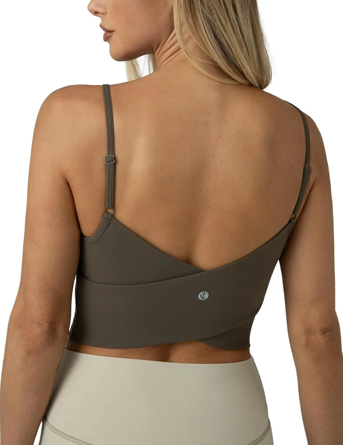 Colorfulkoala Women's Dreamlux Crop Tank Tops with Built in Bra Adjustable Spaghetti Strap Workout Yoga Camisole