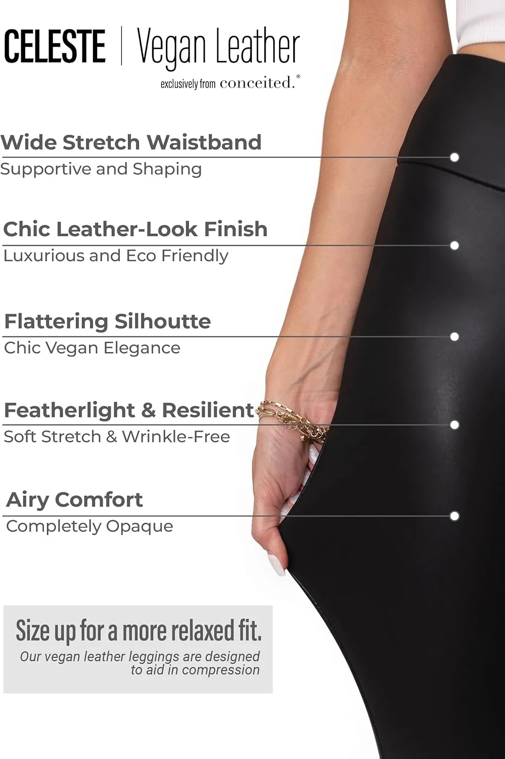 Conceited Leggings for Women in Luxe Velvet or Vegan Faux Leather - Available in Regular and Plus Size