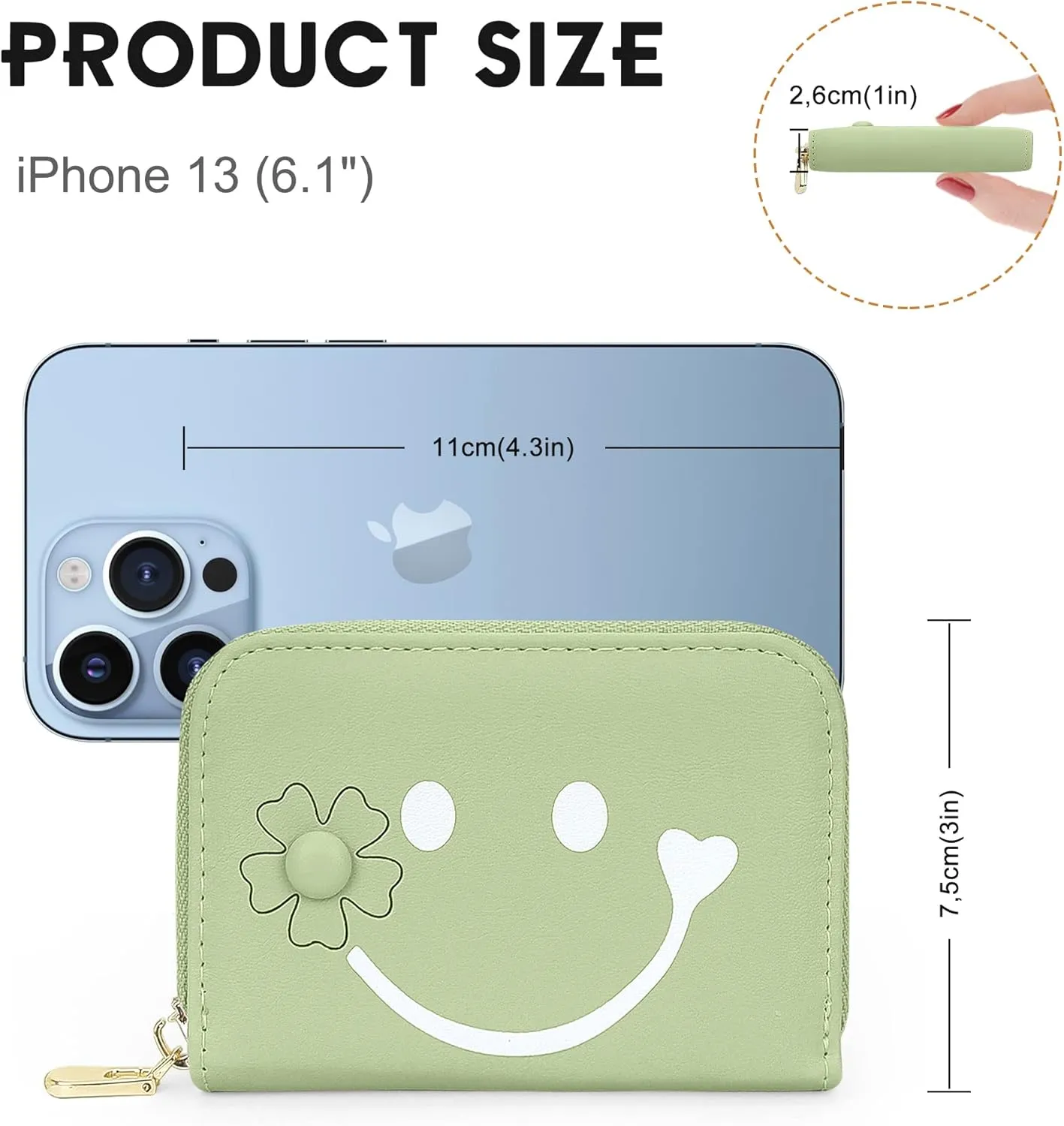 CONISY Cute Credit Card Holder for Women, RFID Leather Small Card Holder Wallet - Smiley