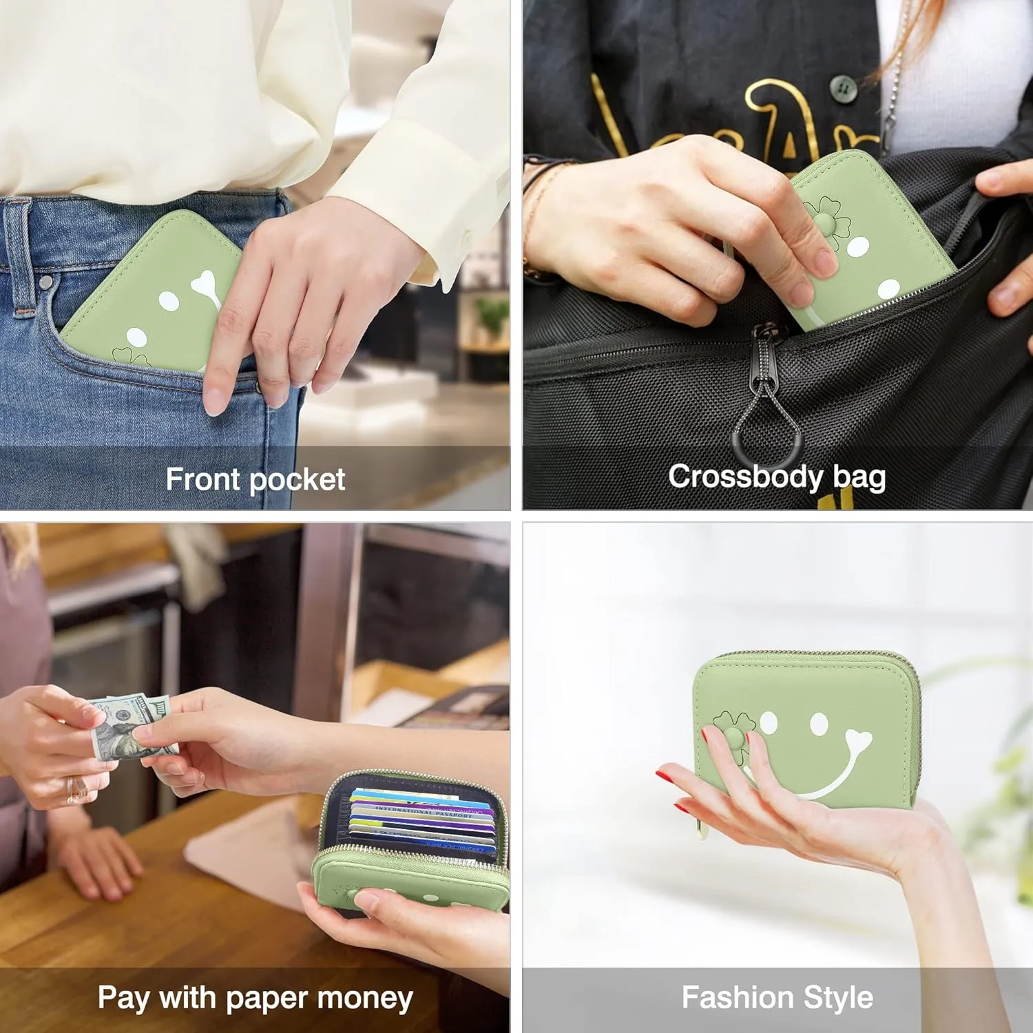 CONISY Cute Credit Card Holder for Women, RFID Leather Small Card Holder Wallet - Smiley