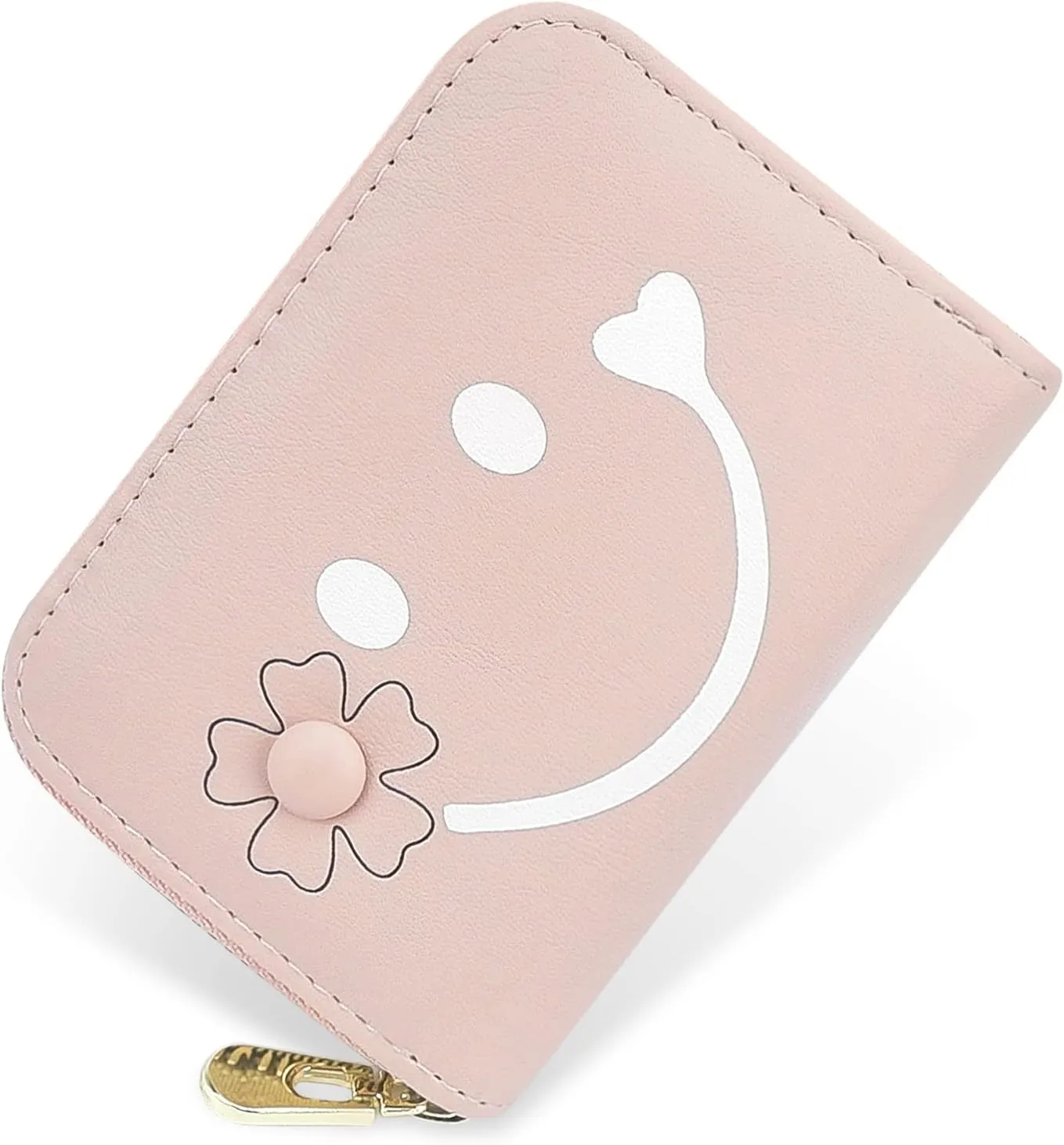CONISY Cute Credit Card Holder for Women, RFID Leather Small Card Holder Wallet - Smiley