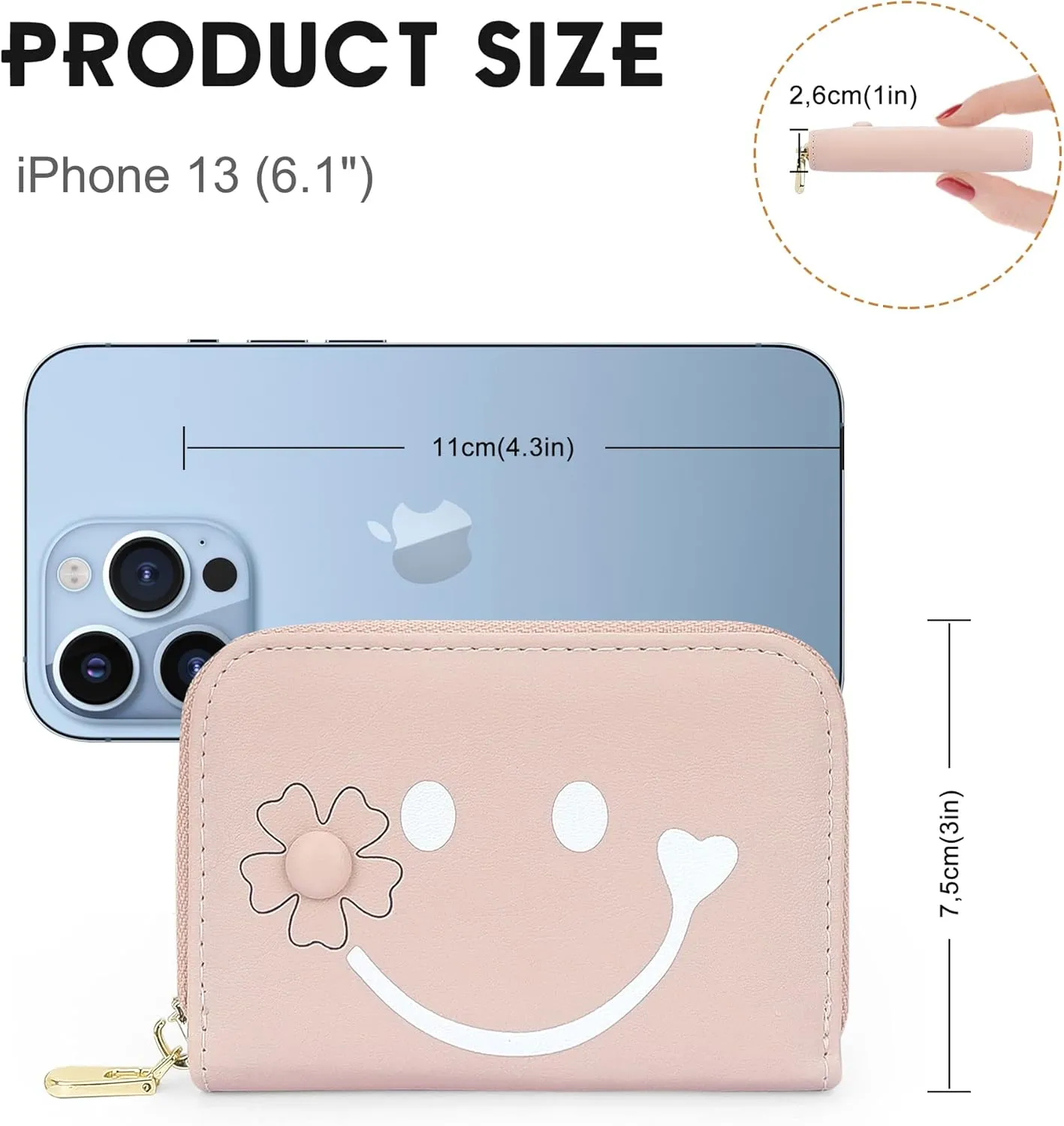 CONISY Cute Credit Card Holder for Women, RFID Leather Small Card Holder Wallet - Smiley