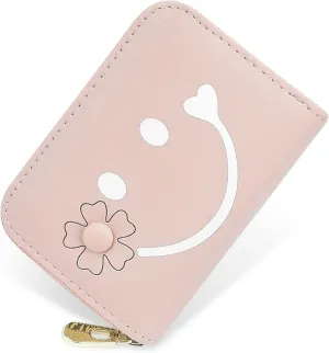 CONISY Cute Credit Card Holder for Women, RFID Leather Small Card Holder Wallet - Smiley