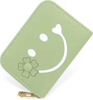 CONISY Cute Credit Card Holder for Women, RFID Leather Small Card Holder Wallet - Smiley